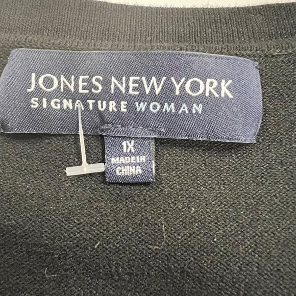 Jones New York Textured Striped Cardigan Button Up Black Size 1X - Picture 8 of 9